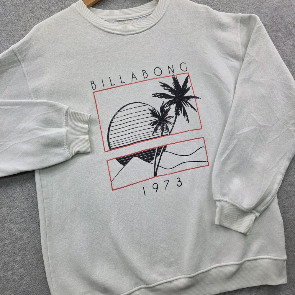 Coastal BILLABONG Vintage Surf Graphic Boxy Crewneck Sweatshirt Mens Large White